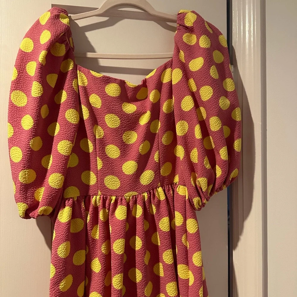 NWT STINE GOYA Irene Pink and Yellow Polka Dot Blouse sz S - Picture 4 of 8
